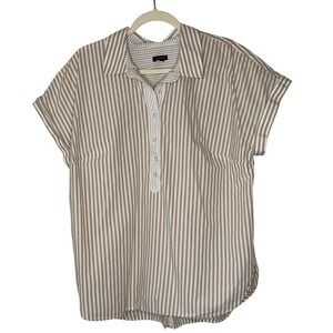 Talbots‎ Women's XL Striped Shirt Collared Button Up Short Sleeve Top Preppy